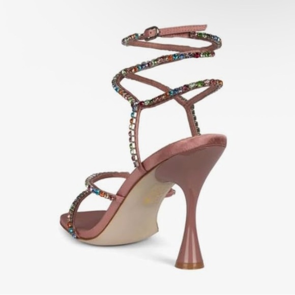 Jeffrey Campbell Pink Satin Rhinestone Heels Elegant Strappy Design Size 8.5 - Picture 2 of 16